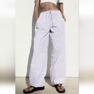 Zara Lavander Lilac Parachute Elastic Waist Side Pockets Pants S (E5)